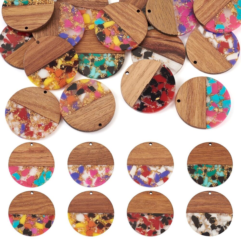 1066 Beadthoven 16pcs/8 Pairs Resin Wood Charms DIY Earrings Pendants Flat